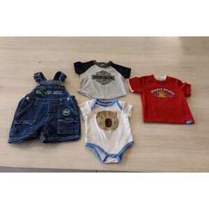 Baby Boy Clothes Lot 6 - 12 Shirt ~ Bib Overalls ~ Harley ~ Lot Of 4